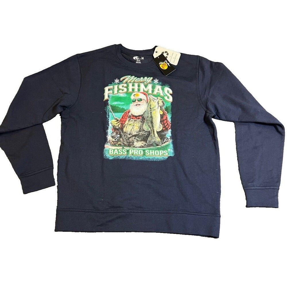 Bass Pro Shops “Merry Fishmas” Ugly Christmas Sweatshirt Outdoorsman Holiday